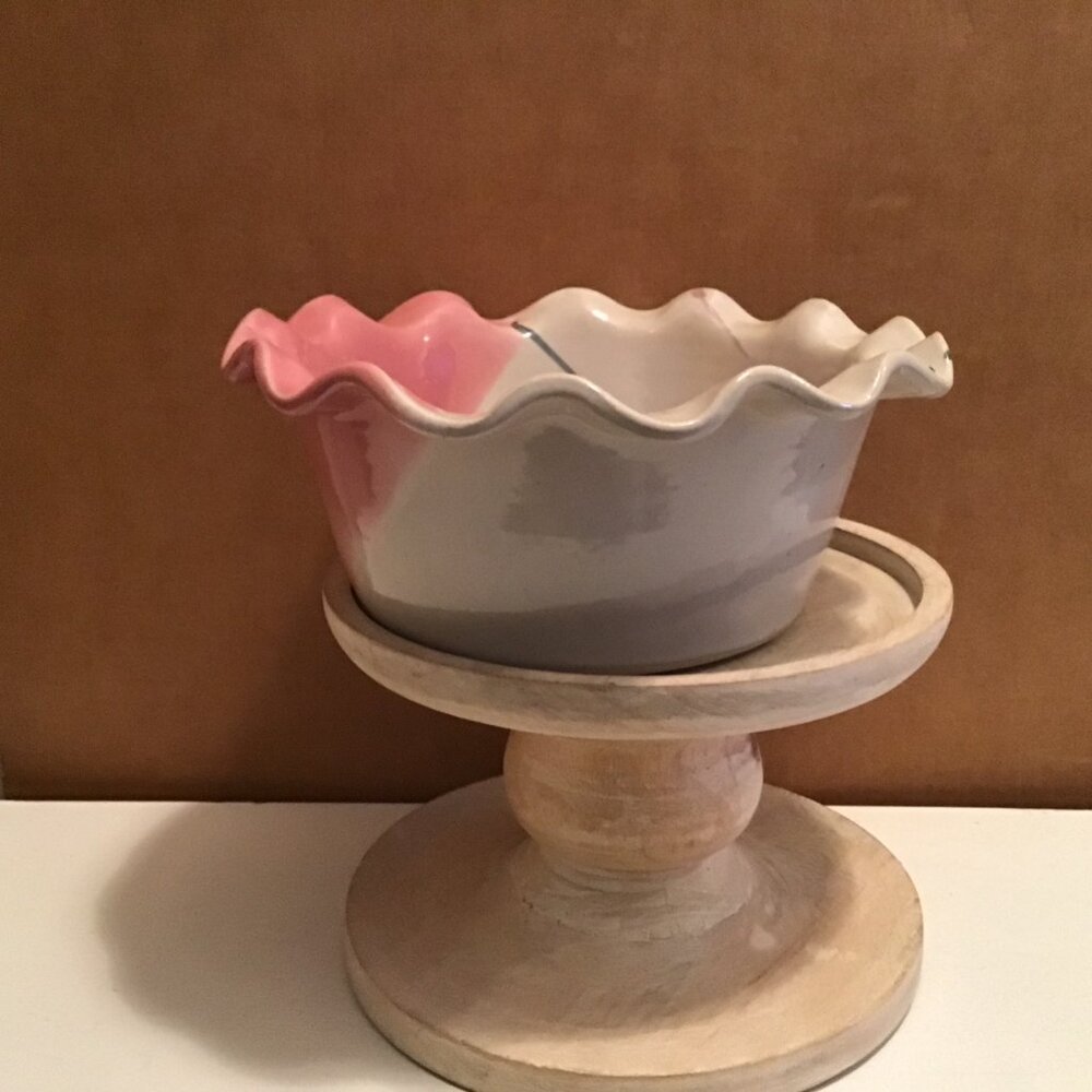 New Pottery Bowl pink/cream.  Signed